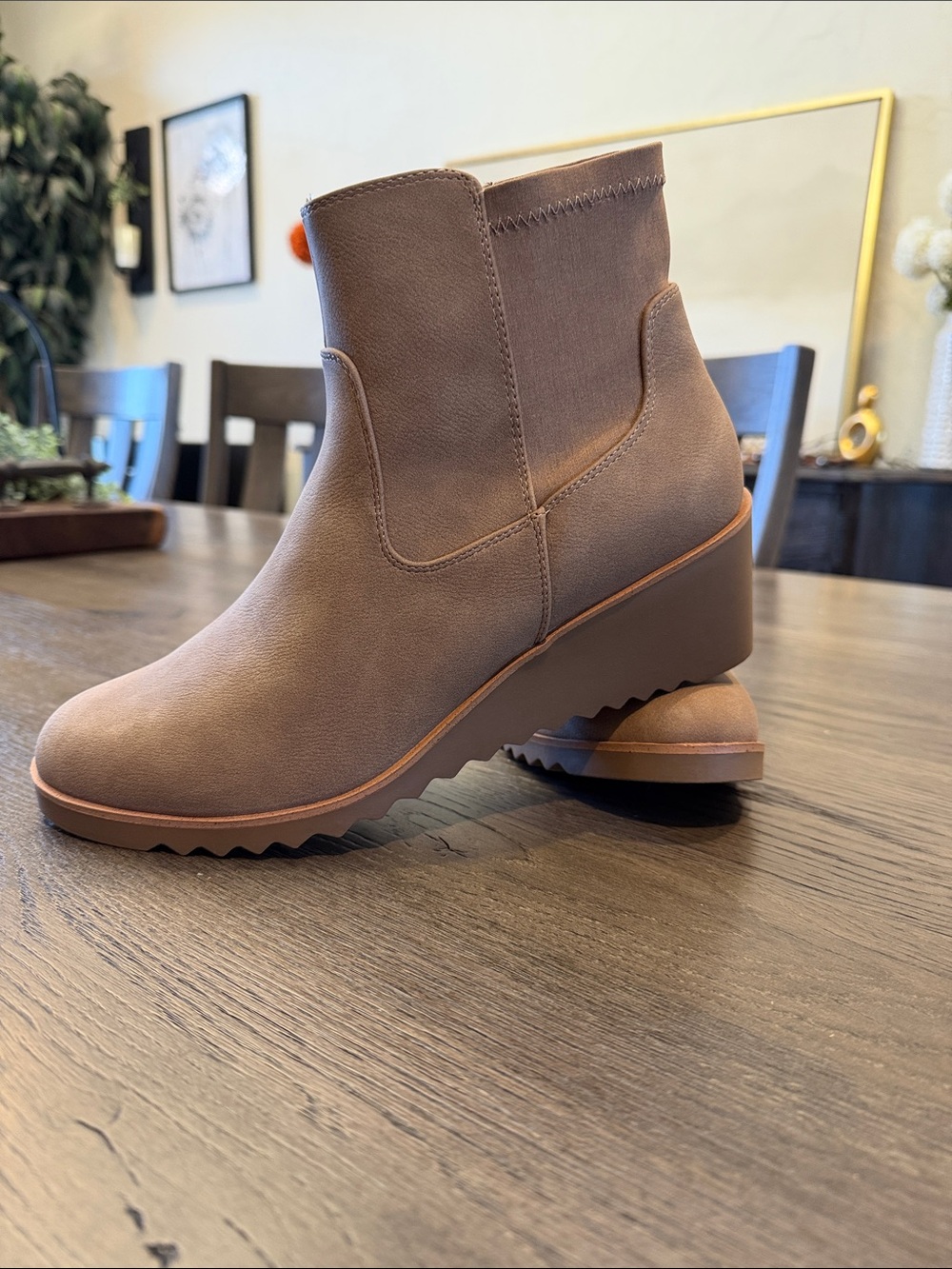 LifeStride Taupe Ankle Wedge Booties